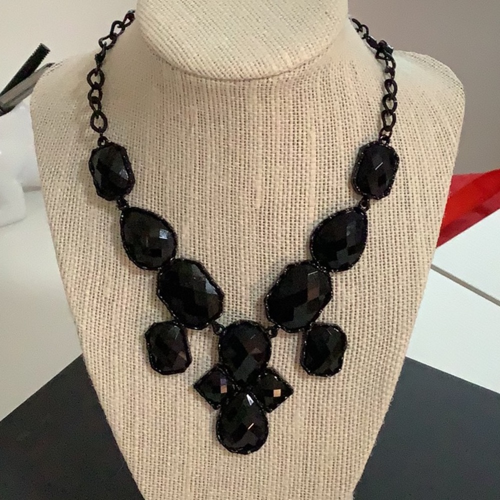 Black faux rhinestone necklace